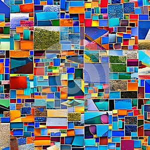 1206 Abstract Mosaic Collage: A creative and expressive background featuring an abstract mosaic collage with vibrant colors, fra