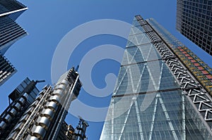 122 Leadenhall Street tower and Lloyd's building in City of lond