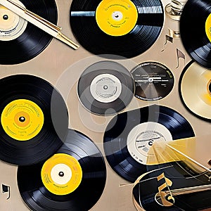 1234 Retro Music Vinyl Records: A retro and vintage-inspired background featuring retro music vinyl records with retro graphics,