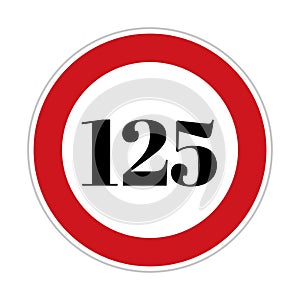 125 kmph or mph speed limit sign icon. Road side speed indicator safety element