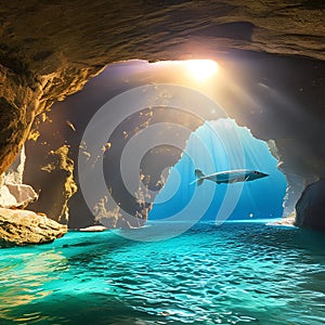 1277 Mystical Underwater Cave: A mystical and enchanting background featuring a mystical underwater cave with shimmering light,