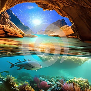 1277 Mystical Underwater Cave: A mystical and enchanting background featuring a mystical underwater cave with shimmering light,