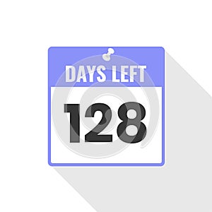 128 Days Left Countdown sales icon. 128 days left to go Promotional banner