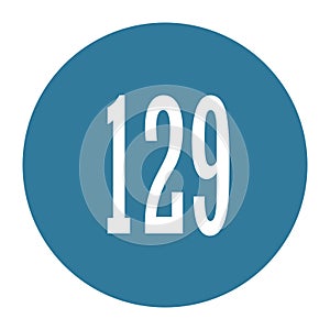 129 numeral logo with round frame in blue color