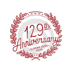 129 years anniversary celebration with laurel wreath. 129th anniversary logo.