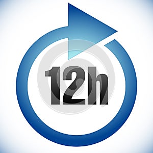 12h Turnaround time TAT icon. Interval for processing, return to customer. Duration, latency for completion, request fulfilling