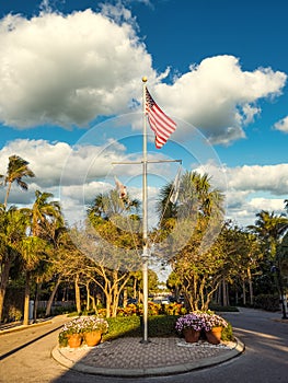 12th Avenue roundabout and American flag pole, in Naples Florida