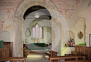 12th Century Interior Wall paintings. Clayton Church. Sussex, UK. St John The Baptist.