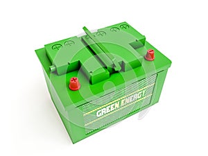 12V car battery with fake Green Energy logo