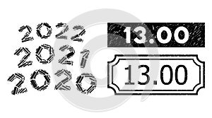 13.00 Scratched Badge with Notches and 2020 - 2021 Arc Texts Mosaic of Rectangular Elements