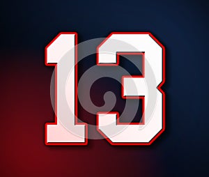13 American Football Classic Sport Jersey Number in the colors of the American flag design Patriot, Patriots 3D illustration