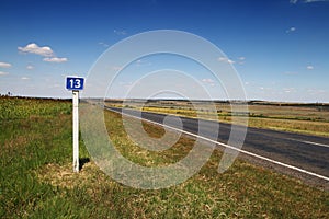 13 kilometre road sign