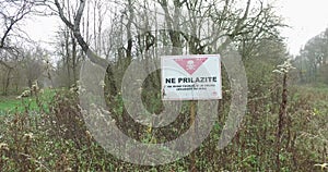 13 November 2020 - Belisce Croatia - Mines sign left from war on Balkans