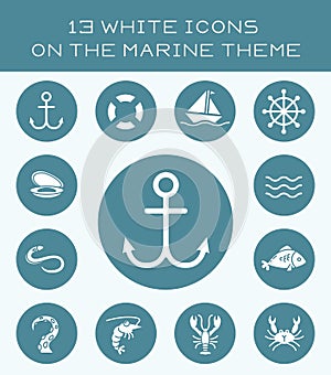 13 white icons on the marine theme.