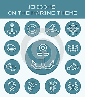 13 white icons on the marine theme.