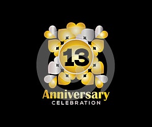13 Years Anniversary Day. Company Or Wedding Or Banner Logo. Gold Or Silver Color Mixed Design