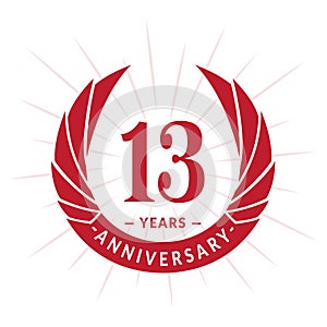 13 years anniversary design template. Elegant anniversary logo design. Thirteen years logo.