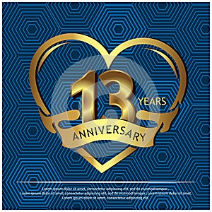 13 years anniversary golden. anniversary template design for web, game ,Creative poster, booklet, leaflet, flyer, magazine, invita