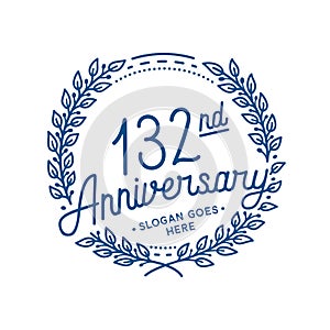 132 years anniversary celebration with laurel wreath. 132nd anniversary logo.