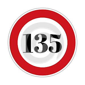 135 kmph or mph speed limit sign icon. Road side speed indicator safety element