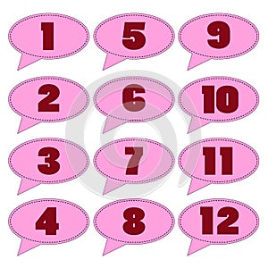 1357 tags, tags with numbers  in pink color, vector illustration, isolate on a white background