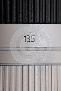 135mm focal length indicator on Camera lens