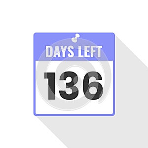 136 Days Left Countdown sales icon. 136 days left to go Promotional banner
