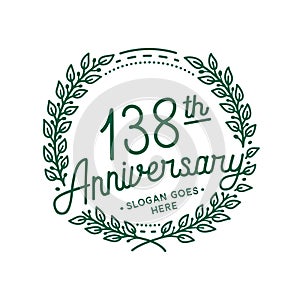 138 years anniversary celebration with laurel wreath. 138th anniversary logo.