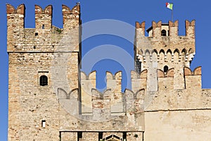13th-century medieval stone Scaliger Castle Castello Scaligero on Lake Garda, Sirmione, Italy