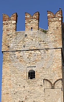 13th-century medieval stone Scaliger Castle Castello Scaligero on Lake Garda, Sirmione, Italy
