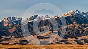 14,000 Foot High Peaks dominate the skyline above, The Great Sand Dunes National Park, Colorado.