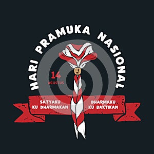 14 Agustus, Hari Pramuka Nasional Indonesia. Translation : 14 August, Indonesian National Scout Day. Vector illustration of red