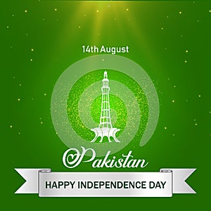 14 August 1947 pakistan independence day with tower of minor-e -pakistan. It is suitable for poster and banner. vector