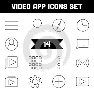 14 Black Linear Video App Icon Or Symbol