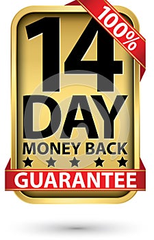 14 day 100% money back guarantee golden sign, vector illustration