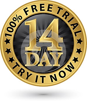 14 day free trial try it now golden label, vector illustration