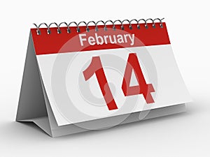 14 february calendar on white background