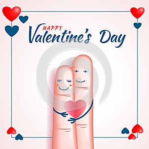 14 february valentine`s day greeting card. Finger lovers hugging for romantic