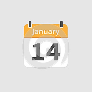 14 january calendar icon on grey background