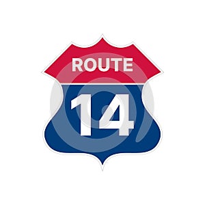 14 route sign icon. Vector road highway interstate