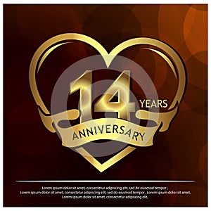 14 years anniversary golden. anniversary template design for web, game ,Creative poster, booklet, leaflet, flyer, magazine, invita