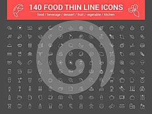 140 food thin line icons set. Vector illustration