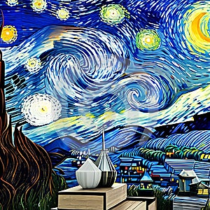 1412 Starry Night Sky: A celestial and captivating background featuring a night sky filled with stars, a crescent moon, and a de
