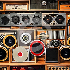 1416 Vintage Vinyl Records: A retro and music-themed background featuring vintage vinyl records, record players, and retro music