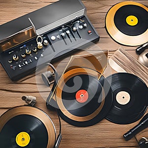 1416 Vintage Vinyl Records: A retro and music-themed background featuring vintage vinyl records, record players, and retro music