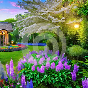 1429 Enchanted Garden: A magical and enchanting background featuring an enchanted garden with blooming flowers, whimsical creatu