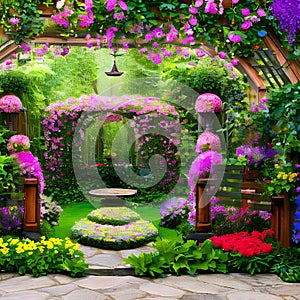 1429 Enchanted Garden: A magical and enchanting background featuring an enchanted garden with blooming flowers, whimsical creatu