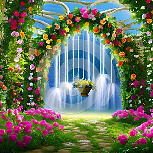 1429 Enchanted Garden: A magical and enchanting background featuring an enchanted garden with blooming flowers, whimsical creatu