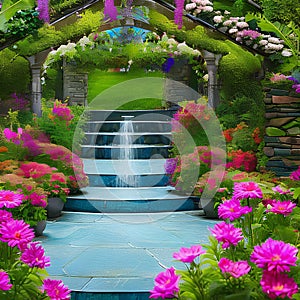 1429 Enchanted Garden: A magical and enchanting background featuring an enchanted garden with blooming flowers, whimsical creatu