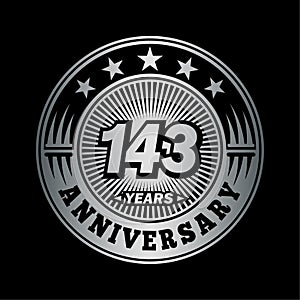 143 years anniversary celebration. 143rd anniversary logo design. 143years logo.